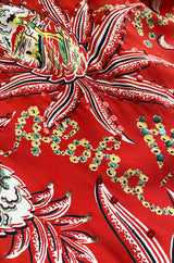 Rare 1930s 1940s Hawaiian Novelty Print Sarong & Halter Set w Fused Sequins