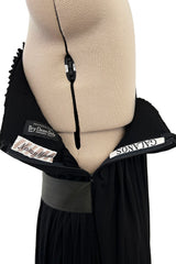 Fabulous Late 1970s James Galanos Intricate Flute Pleated Black Silk Jersey One Shoulder Dress