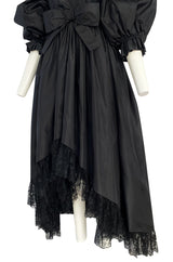 Important Fall 1959 Christian Dior by YSL Couture Black Silk Tafetta & Chantilly Lace Dress w Pouf Sleeves