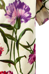 Beautiful 1950s Philip Hulitar Couture Brilliant Floral on Ivory Print Silk Strapless Dress