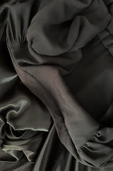 Iconic c.1969 Ossie Clark 'Bridget' Black Crepe Plunge Front Wrap Dress