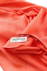 Prettiest 1970s George Stavropoulos Coral Silk Chiffon Dress Capelet & Sash