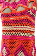 Prettiest Resort 2012 Christian Dior Hand Crocheted Pink & Orange Geometric Halter Dress
