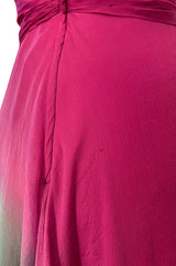 1980s Vicky Tiel Couture Pink & Greem Silk Chiffon Dress w Bead & Sequin Bodice