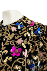 1960s Arnold Scaasi Couture Gold Cording, Beading & Metallic Applique Dress Jacket Set