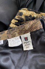 Fall 1988 Emanual Ungaro Strapelss Gold Metallic Black & Gold Ruffled Hem Dress