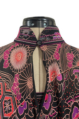 Beautiful 1970s Leonard Strapless Printed Silk Jersey Dress w Matching Silk Chiffon Cape