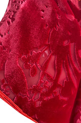 Rare 1977 Thea Porter Couture Documented Cherry Red Fused Velvet Open Front Abaya Caftan