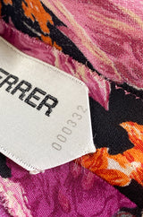 Pristine 1970s Jean-Louis Scherrer Haute Couture Pink Floral Print Silk Dress w Banded Waist