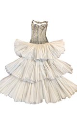 Rare Late 1920s Early 1930s Howard Greer Silver Beaded Halter Dress w Silk Tulle Net Tiered Skirt