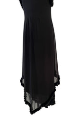 Gorgeous Fall 2003 Chanel by Karl Lagerfeld Black Silk Chiffon Dress Set w Fur Trim