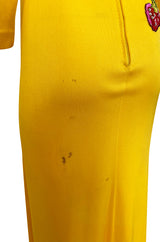 Early 1970s Bob Mackie Ray Aghayan Yellow Jersey Dress w Sequin Fruit