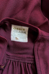 1970 Ossie Clark 'Graduation' Front Plunge Dress in a Burgundy Moss Crepe