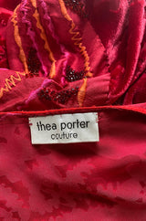 Rare 1977 Thea Porter Couture Documented Cherry Red Fused Velvet Open Front Abaya Caftan