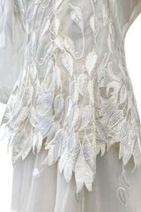Spectacular Fall 1972 Stavropoulos 'Leaf' Applique Embroidered Silk Organza Ivory Couture Dress