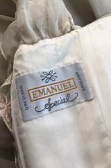 1980s Emanuel Custom Fairy Tale Embroidered & Ribboned Silk Organza Dress