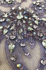 1960s George Halley Couture Lavender Silk Satin Dress w Heavily Detailed Crystal & Rhinestone Bodice