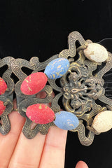 Incredible 1930s Black Silk Velvet Wrap Bias Cut Dress w Elaborate Metal & Bead Belt