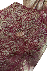 Late 1920s Unlabeled Gold Metallic Lame Thread Mixed w Deep Burgundy Silk Deep Plunge Dress