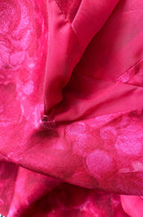 Mid 1950s Christian Dior London Demi-Couture Raspberry Printed Silk Coat & Dress Set