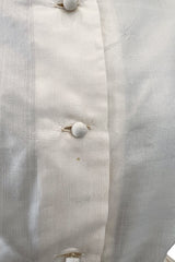 Gorgoeus Early 1980s Vicky Tiel Ivory Silk Pouf Shoulder Button Top & Pleated Skirt Set