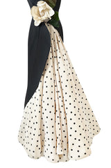 Well Documented Spring 1988 Valentino Haute Couture Silk Dress w Sweeping Dotted Train & Flower