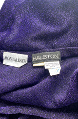 Rare 1978 Halston Couture Metallic Purple Lurex Cropped Bandeau Top & Skirt Set