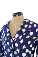 Spring 1977 Chanel Haute Couture Blue & White Silk Suit w Removable Collar