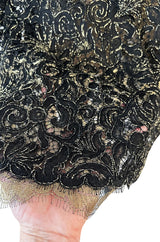 1980s James Galanos Attributed Demi-Couture Black & Metallic Gold Lace Dress Set