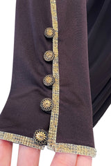 Museum Held 1970s Bill Gibb Deep Brown Liquid Jersey Dress w Metal Buttons & Extensive Beading