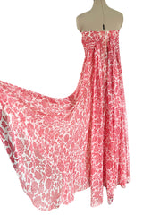 1982 Guy Laroche Haute Couture Floral Print Silk Chiffon Strapless & Caped Back Dress