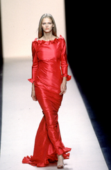 Spring 1999 Oscar de la Renta Strapless Silk Taffeta Dress w Elaborate Back Skirt