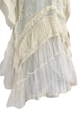 Important 1972 Zandra Rhodes Hand Painted 'Butterfly' Kimono Sleeve Dress w Lily Print & Original Petticoat