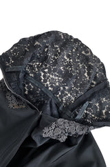 Rare c.1947 Nina Ricci Early Haute Couture Strapless Black Lace & Silk Taffeta Dress