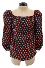 Incredible 1970s Givenchy Demi-Couture Pinecone Print Ruffle Skirt & Peaked Shoulder Top Set