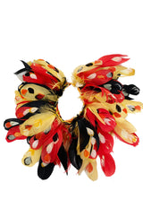 Famous 1971 Bill Blass Vogue Featured Yellow Chenille & Silk Maxi Dress w Elaborate Feather Collar