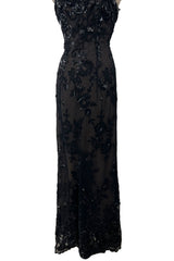 Superb 1970s Christian Dior by Marc Bohan Demi-Couture Net Lace Dress w Elaborate Beading