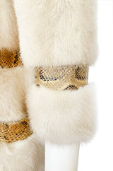Rare 1960s Christian Dior Pale Ivory Mink Coat w Python Snake Insets