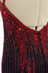 Cosmo Cover Documented Fall 1983 Bob Mackie Couture Red Glass Beaded & Silk Chiffon Halter Back Dress