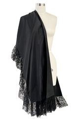 Important Fall 1959 Christian Dior by YSL Couture Black Silk Tafetta & Chantilly Lace Dress w Pouf Sleeves