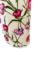 Beautiful 1950s Philip Hulitar Couture Brilliant Floral on Ivory Print Silk Strapless Dress