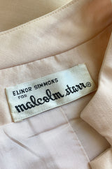 Late 1960s Malcolm Starr Butterfly Embroidered Collar Pale Pink Silk Shift Dress & Jacket Set