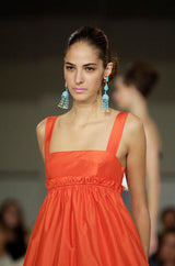 Resort 2008 Oscar de la Renta Look 56 Bright Coral Silk Full & Open Tiered Runway Dress