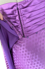 Fall 1985 Emanuel Ungaro Runway Structured Bodice Strapless Dress Made from a Dotted Purple Silk