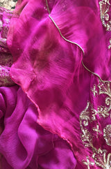 c1969 Thea Porter Couture Gold Brocade & Silver Metal Embroidered Fuchsia Dress