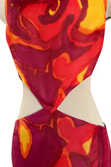 Important & Rare Spring 1966 Madame Gres Printed Silk Chiffon Cut Out Dress