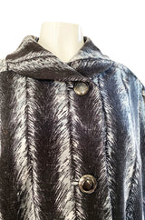 1960s La Mendola Grey Toned Feather Print Dress Cape & Turban Set