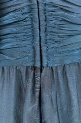 Early 1990s Oscar de la Renta Deep Teal Blue Silk Chiffon Custom Made Dress