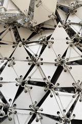 c.1967 Paco Rabanne Couture Mirrored Triangle, Metal, Rhinestone & Beaded Mini Dress w Matching Bag