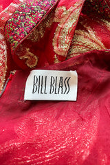 Spectacular 1970s Bill Blass Red Organza & Gold Metallic Applique Dress